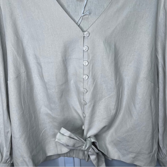 Joie Tan Linen Button Down Cropped Blouse Size 1x NWT - Picture 3 of 7